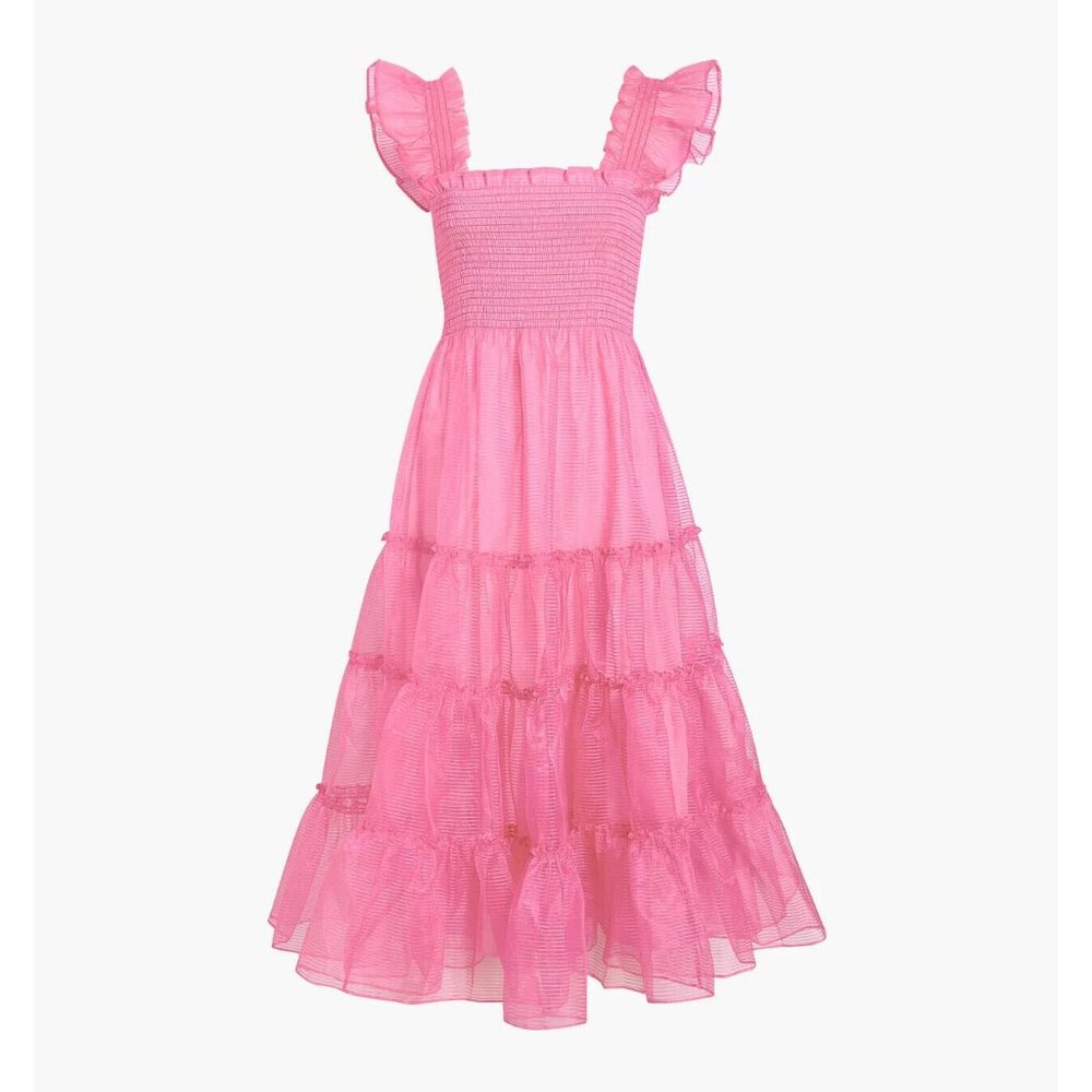 Hill House x Wicked Glinda Ellie Nap in Pink Stripe Organza Midi Dress XS
